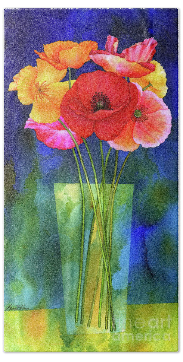 Poppy Hand Towel featuring the painting Poppies in Vase by Hailey E Herrera