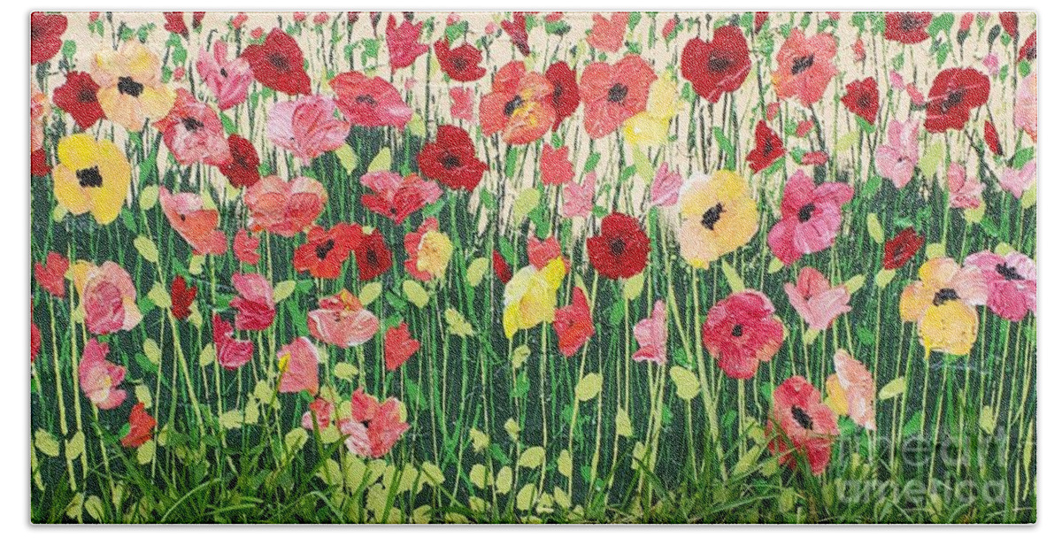 Mural Bath Towel featuring the painting Poppies mural by Merana Cadorette