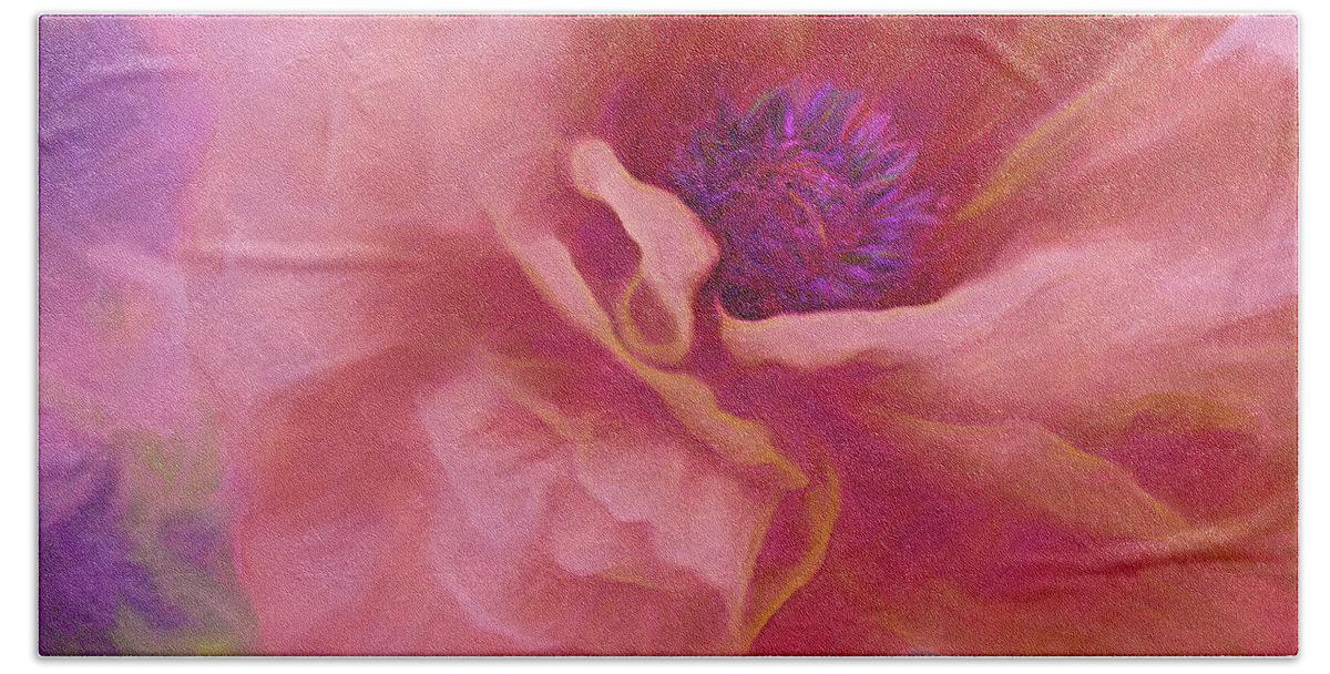  Abstract Hand Towel featuring the mixed media Poppy Power 16 by Lynda Lehmann