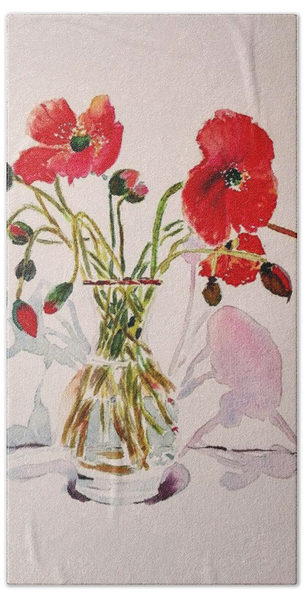Flowers Hand Towel featuring the painting Poppy Vase by Sandie Croft