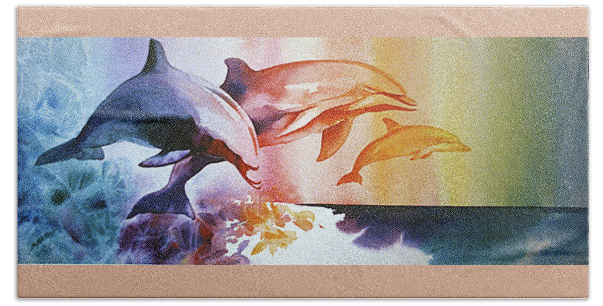 Porpoise Hand Towel featuring the painting Jump for Joy by Susan Blackwood
