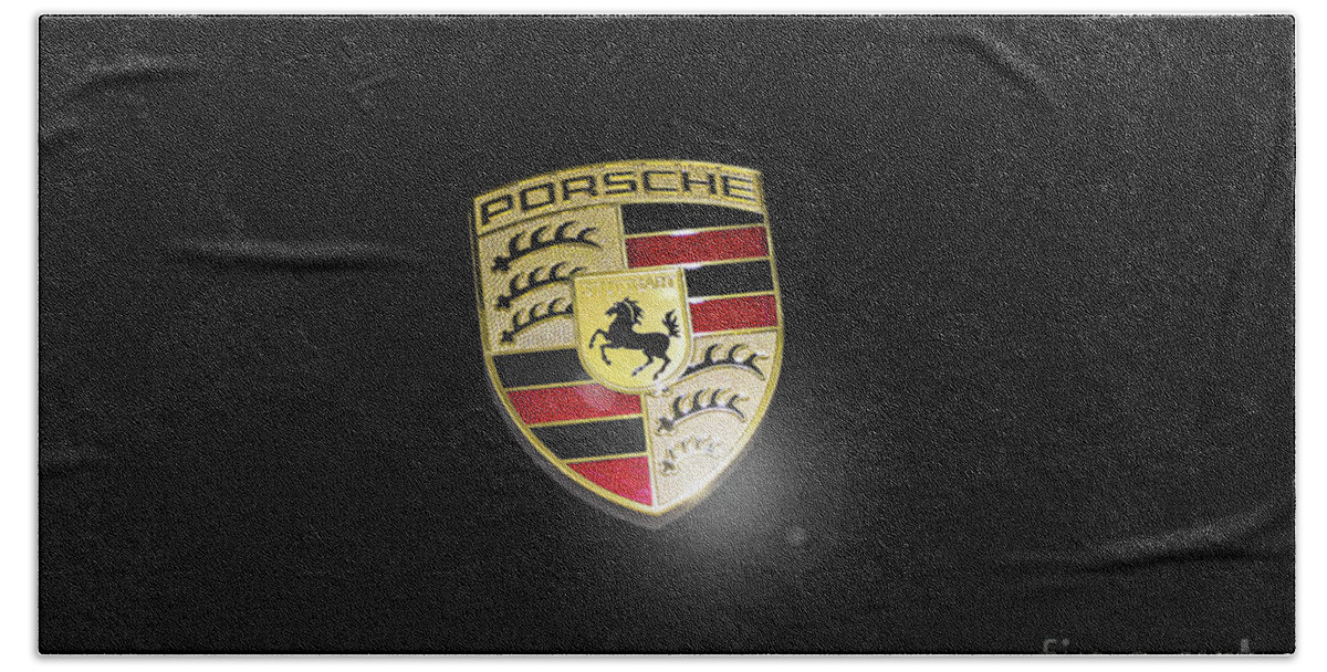 Porsche 911 Hand Towel featuring the photograph Porsche Car Emblem isolated by Stefano Senise