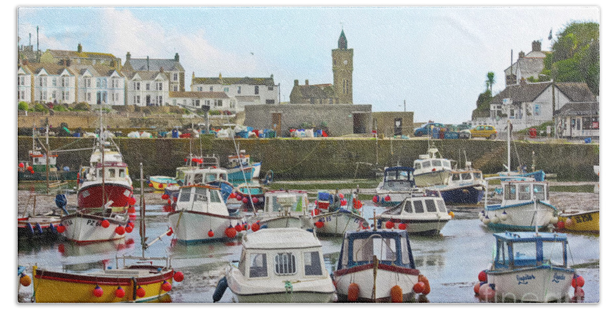 British Hand Towel featuring the photograph Porthleven Inner Harbour by Terri Waters