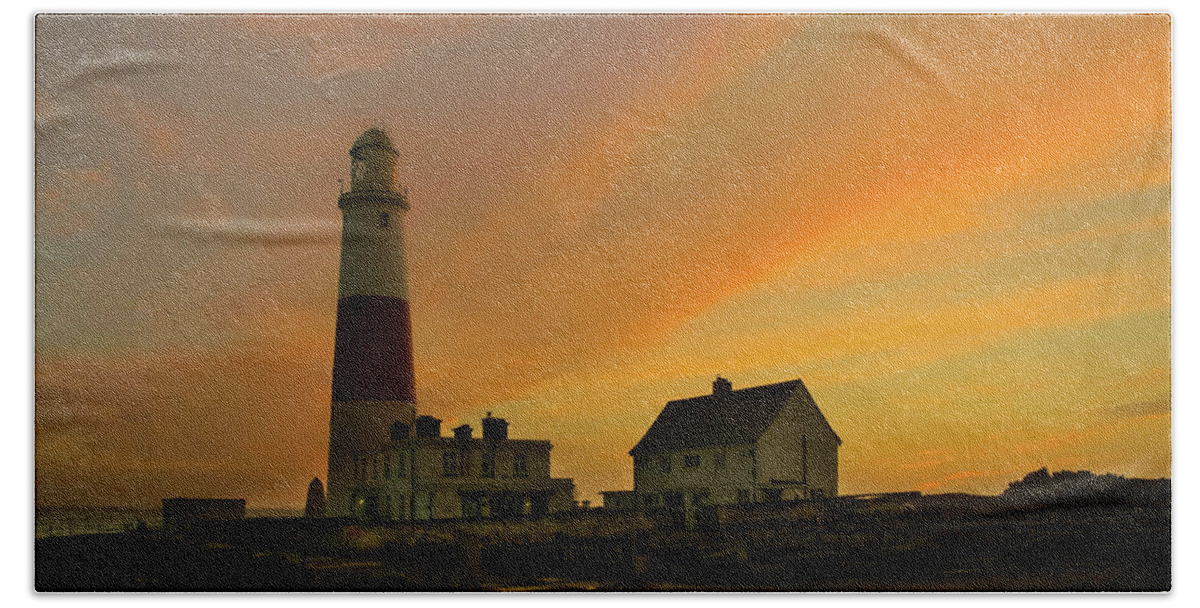 Portland Bill Hand Towel featuring the photograph Portland Bill Lighthouse at Sunset by Alan Ackroyd