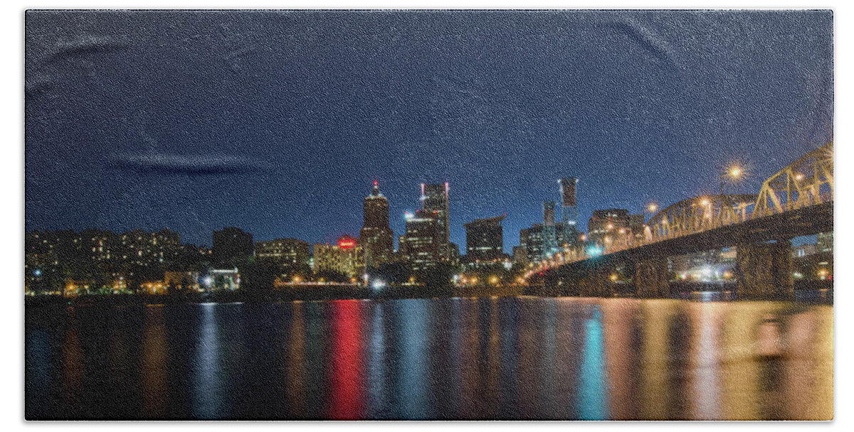 Portland Hand Towel featuring the photograph Portland Oregon Nightscape by Don Schwartz