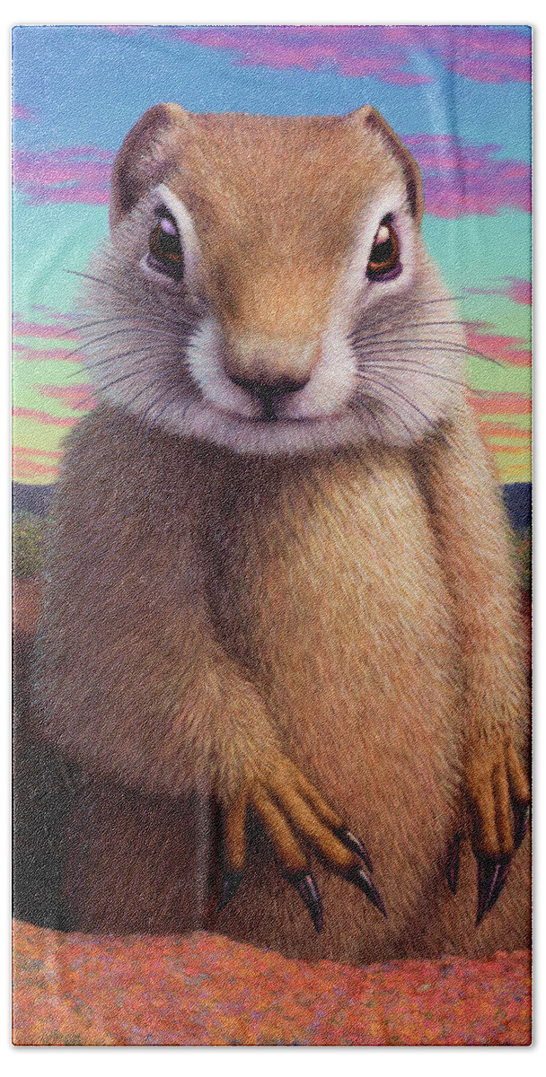 Prairie Dog Hand Towel featuring the painting Portrait of a Ground Squirrel by James W Johnson