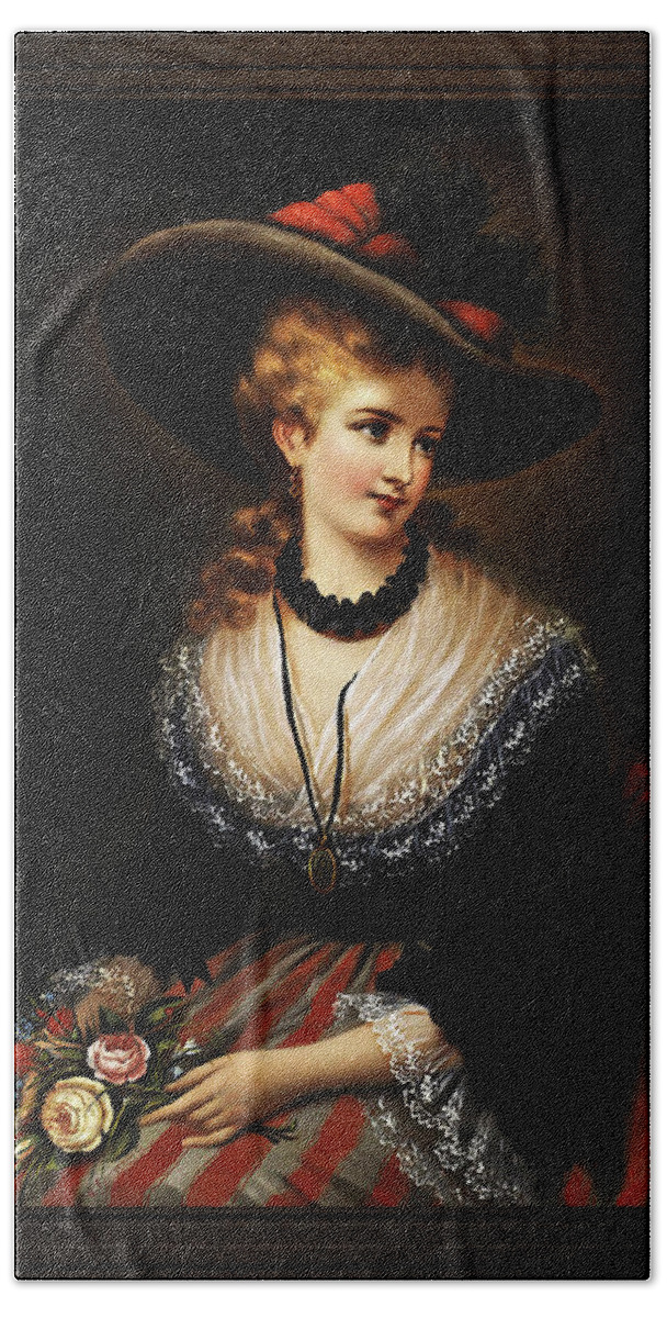 Portrait Of A Noble Woman Bath Towel featuring the painting Portrait Of A Noble Woman by Alois Eckhardt by Rolando Burbon