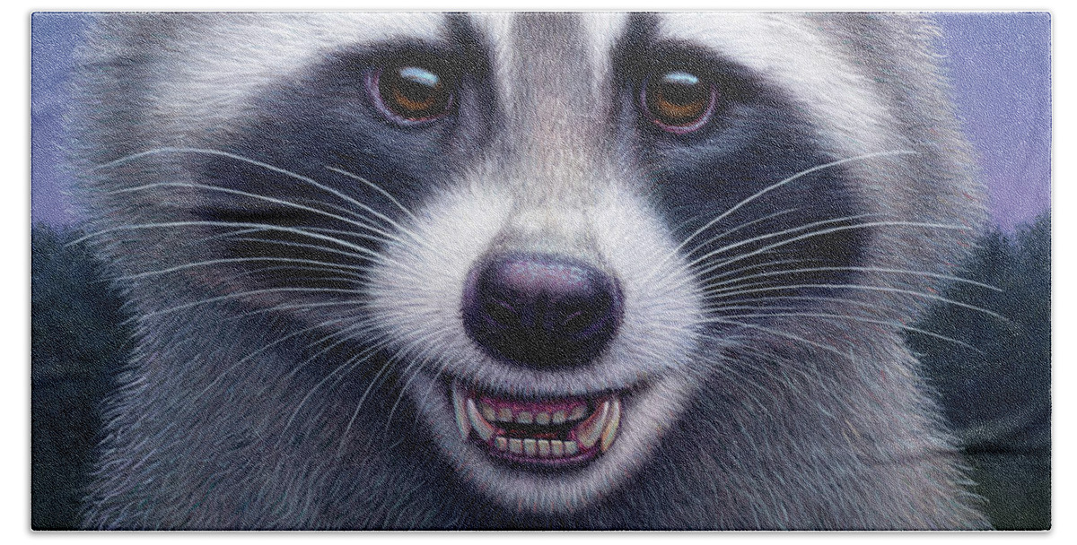 Raccoon Hand Towel featuring the painting Portrait of a Raccoon by James W Johnson