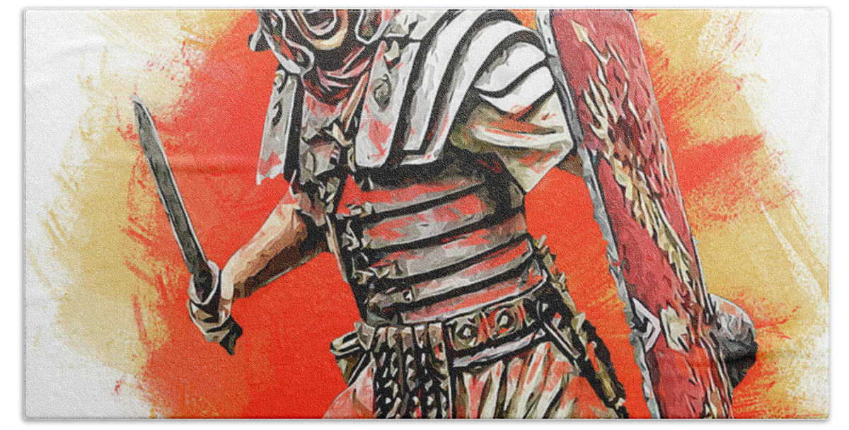 Roman Legion Hand Towel featuring the painting Portrait of a Roman Legionary - 55 by AM FineArtPrints