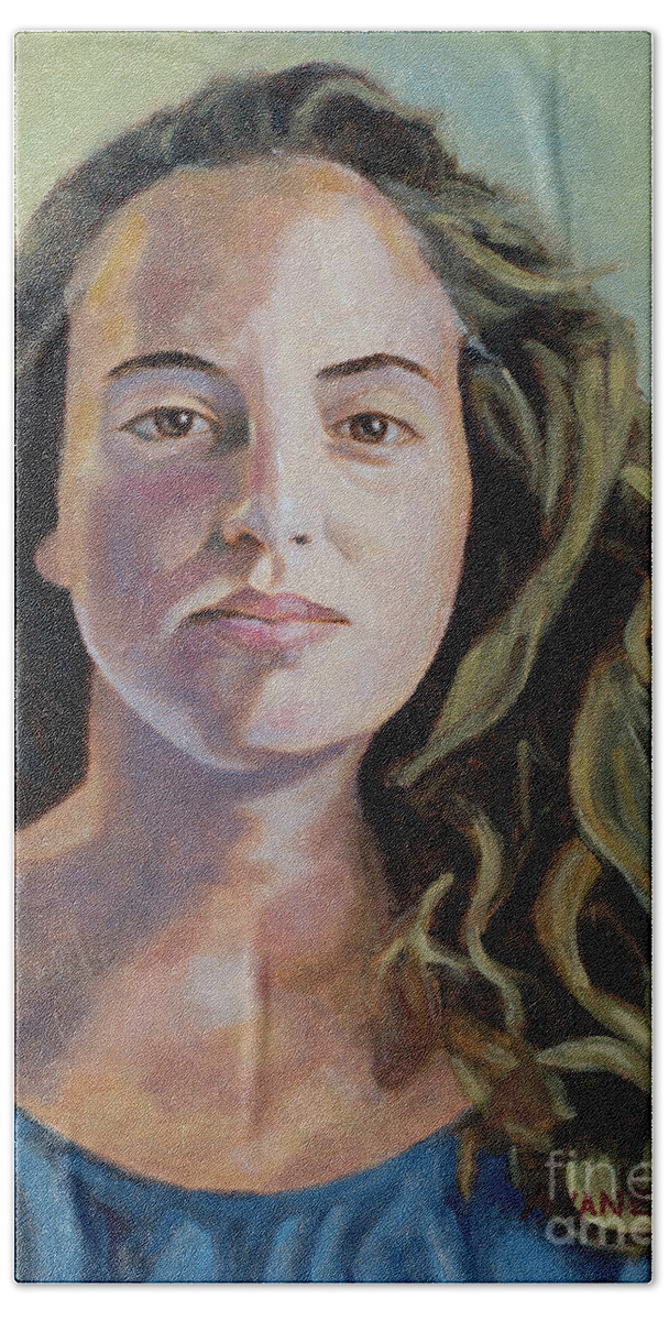  Bath Towel featuring the painting Portrait of Carlota by Pablo Avanzini