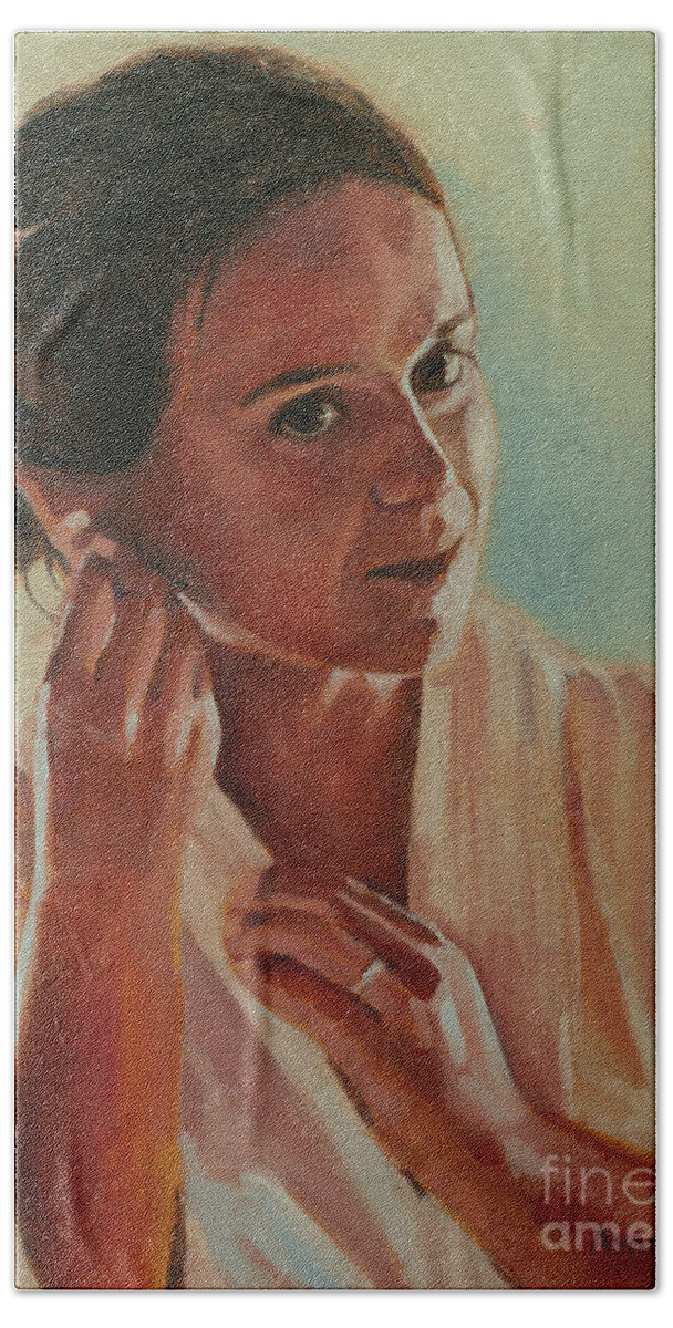  Bath Towel featuring the painting Portrait of Cristina by Pablo Avanzini
