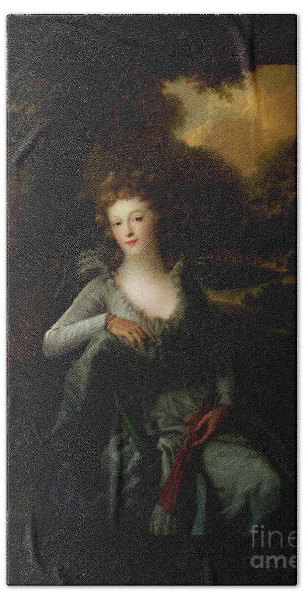 Portrait Of Jacoba Margaretha Maria Boreel Bath Towel featuring the painting Portrait of Jacoba Margaretha Maria Boreel by Johann Friedrich August Tischbein Classical Art by Rolando Burbon