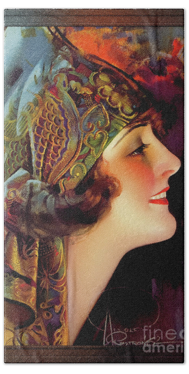 Martha Mansfield Hand Towel featuring the painting Portrait Of Martha Mansfield by Rolf Armstrong Vintage Xzendor7 Old Masters Art Reproductions by Rolando Burbon