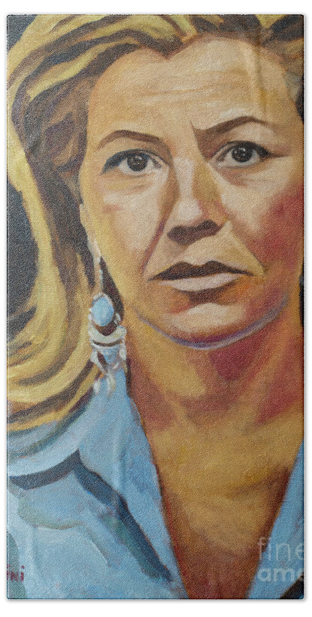 Oil Bath Towel featuring the painting Portrait of my wife by Pablo Avanzini