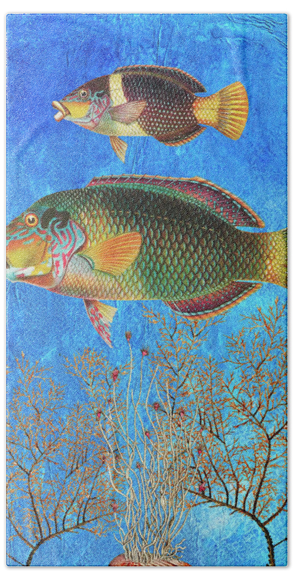 Tropical Fish Bath Towel featuring the mixed media Portrait of Two Fish by Lorena Cassady