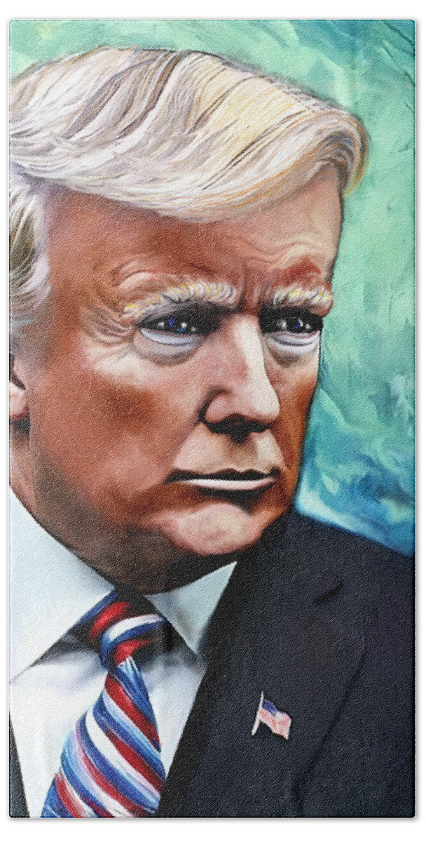 Political Art Bath Towel featuring the digital art Portrait President Donald J Trump by Stacey Mayer