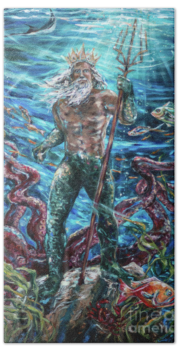 Ocean Bath Towel featuring the painting Poseidon by Linda Olsen