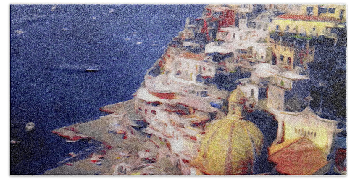 Positano Italy Bath Towel featuring the painting Positano by Susan Maxwell Schmidt