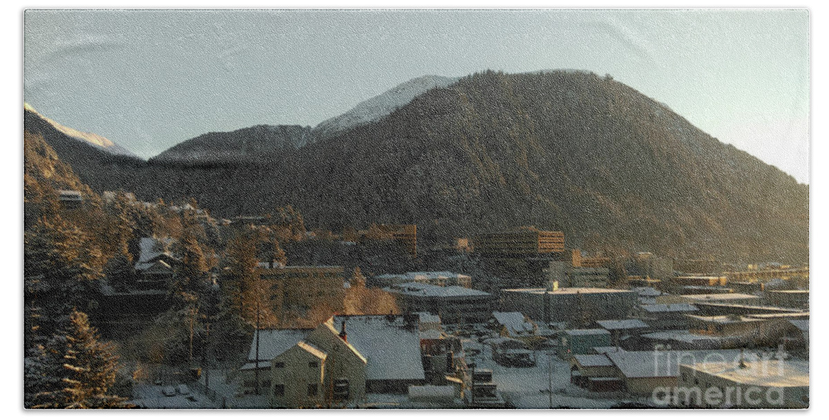 #juneau #alaska #ak #winter #cold #capitalcity #snow #postcard #downtownjuneau #vacation #morning #dawn Hand Towel featuring the photograph Postcard Capital by Charles Vice