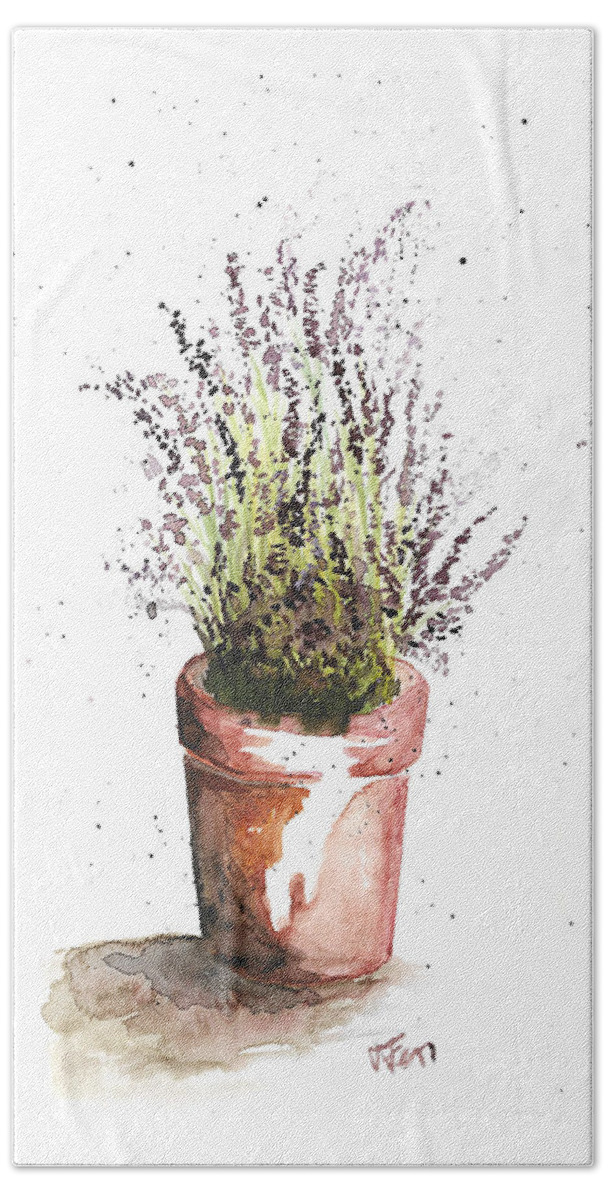 Plant Bath Towel featuring the painting Potted Lavender by Tatiana Fess