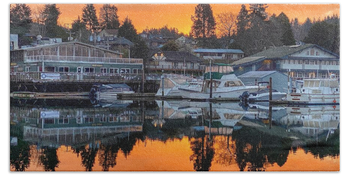 Orange Bath Towel featuring the photograph Poulsbo Waterfront Sunrise 2 by Jerry Abbott