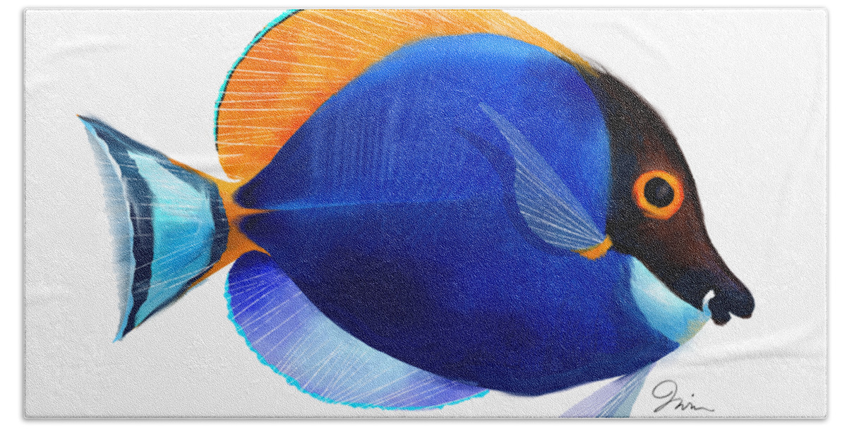 Powdered Blue Tang Hand Towel featuring the digital art Powdered Blue Tang by Trevor Irvin