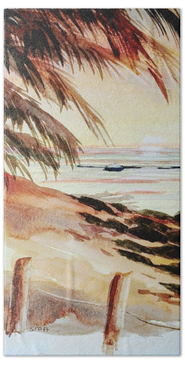 Seascape Hand Towel featuring the painting Praia Zavial by Sandie Croft