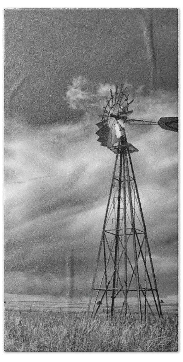 Prairie Hand Towel featuring the photograph Prairie Windmill by Bob Falcone