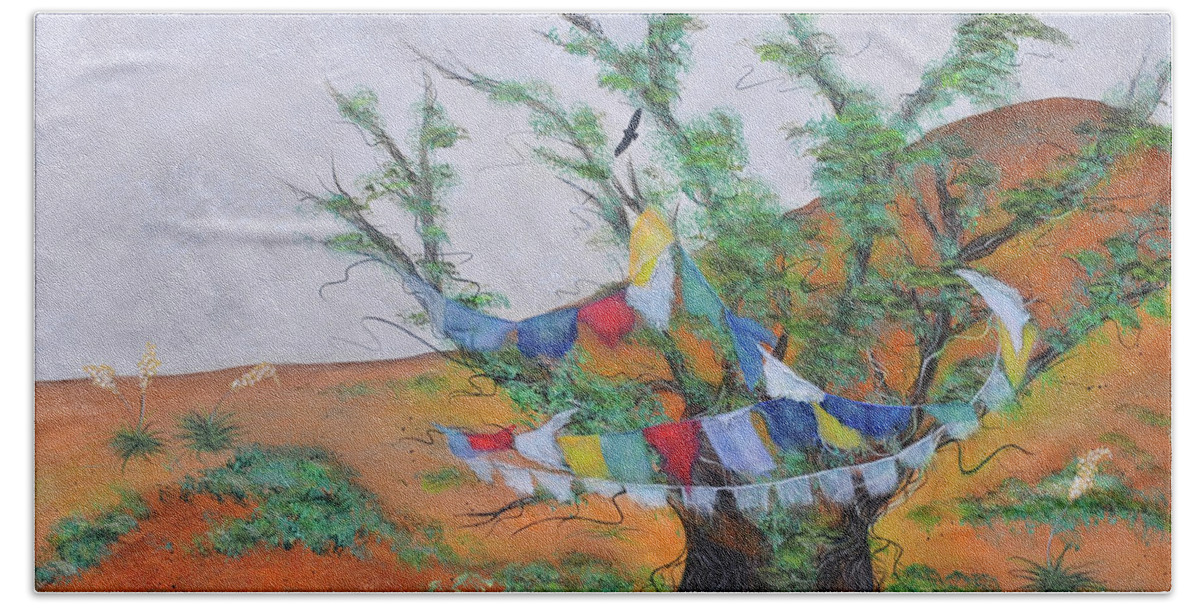 Sacred Art Painting Hand Towel featuring the painting Prayer Flags by Deborha Kerr