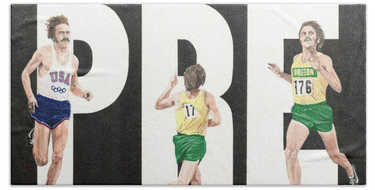 Steve Prefontaine Bath Sheet featuring the drawing PRE by Chris Brown
