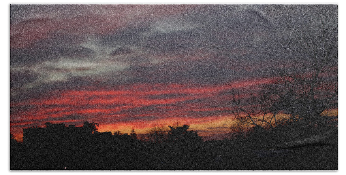 Morning Bath Towel featuring the photograph Predawn Sky with Amazing Array of Colors February 20 2021 by Miriam A Kilmer