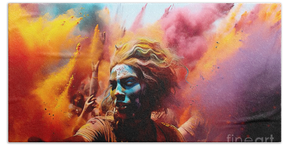 Holi Hand Towel featuring the painting premium Holi Festival Farben by N Akkash