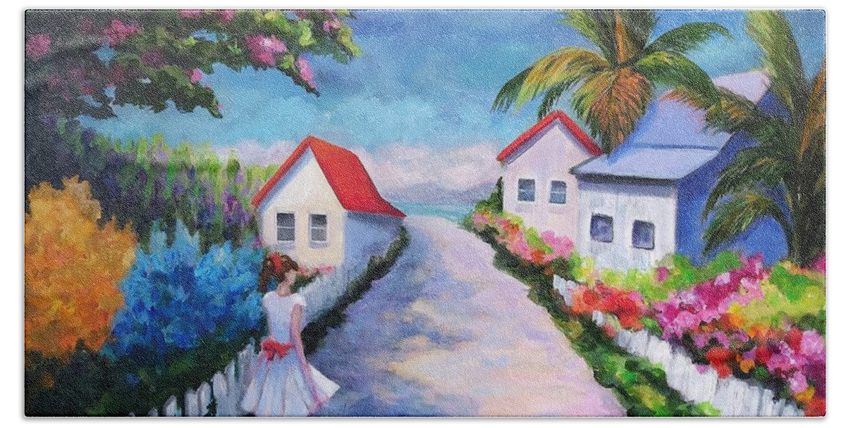 Landscape Hand Towel featuring the painting Pretty in Paradise by Rosie Sherman