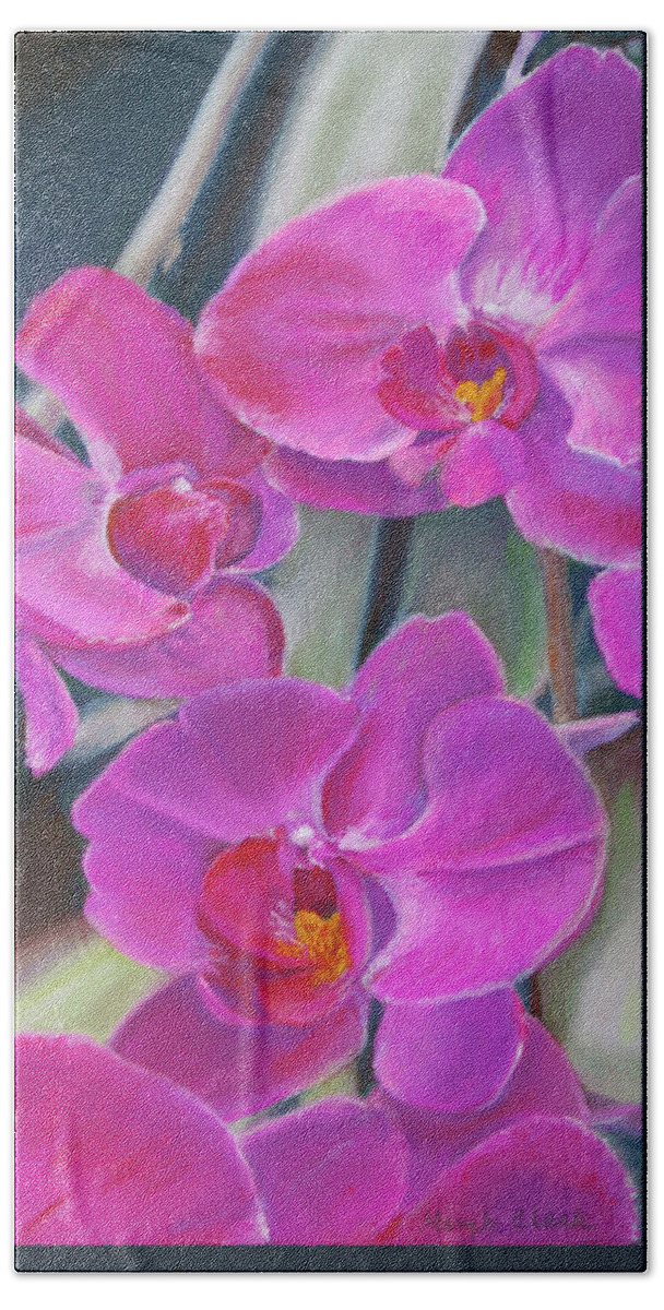 Orchids Hand Towel featuring the pastel Pretty in Pink by MaryJo Clark