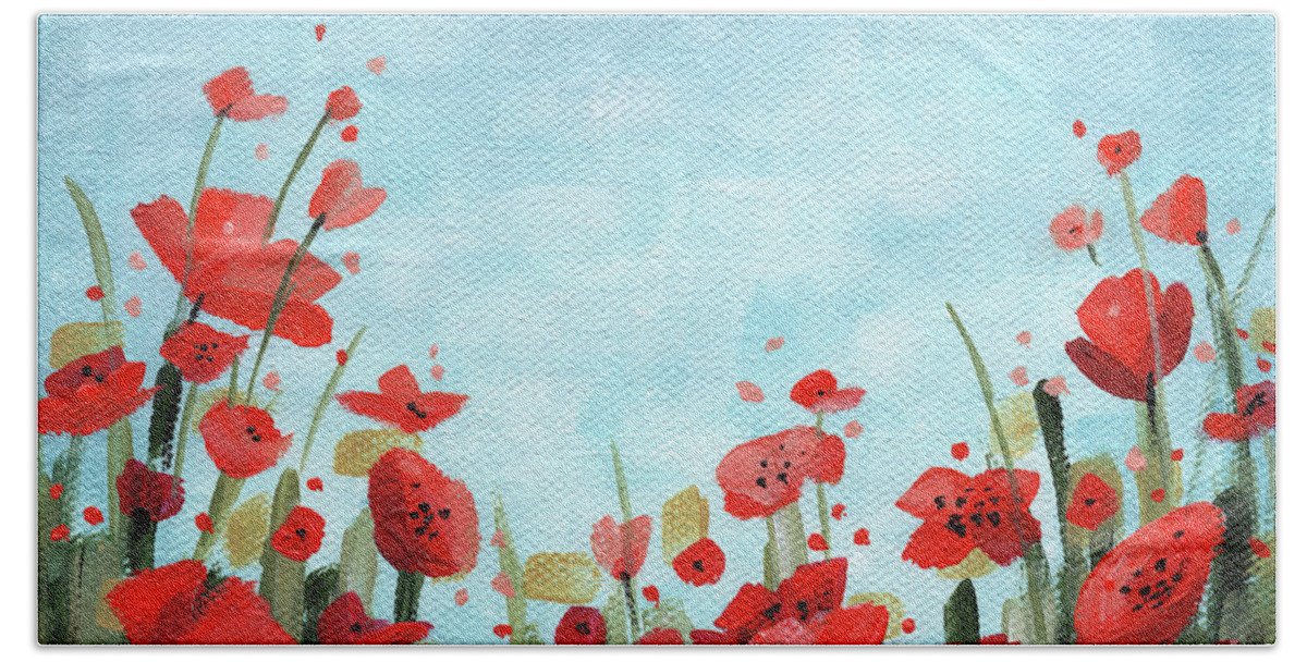 Landscape Bath Towel featuring the painting Pretty Poppies by Annie Troe