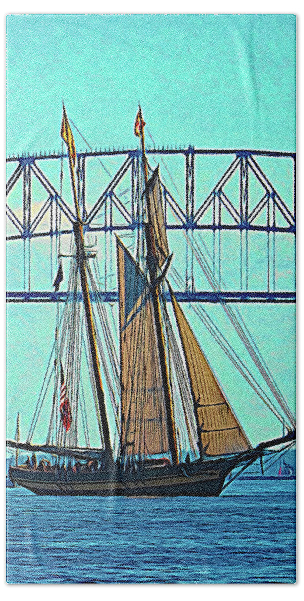 Pride Of Baltimore Bath Towel featuring the photograph Pride of Baltimore II Expressionism by Bill Swartwout