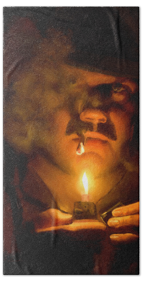 Cigarette Bath Towel featuring the painting Private Detective by Joel Smith