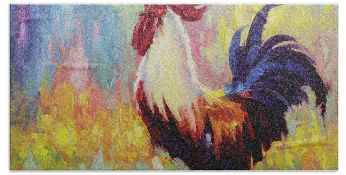Roosters Original Rooster Oil Painting Gary Modern impressionism paintings Impressionistic Rooster Oil Painting Commission Original Oil Painting Impressionism Impressionist Painting Techniques Impressionist Style painting oil on Canvas Series Of Chicken Nature Feathers Proudness Rooster The Proud Rooster Walks Through The Tall Grass In Search Hens Animal Styles Impressionism Rooster farm chicken Original Impressionist Oil Painting landscape Richly Colored Textured Paint Stroke Unique Hand Towel featuring the painting Proud Rooster Crowing in the Morning by Gary Kim
