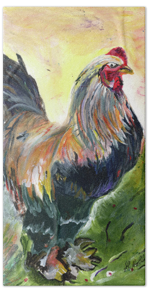 Animal Hand Towel featuring the painting Proud Rooster by Genevieve Holland