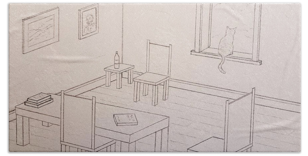 Sketch Bath Towel featuring the drawing Provence Parlor by John Klobucher