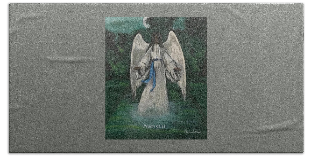  Hand Towel featuring the painting Psalm 91 Angel by Charles Young
