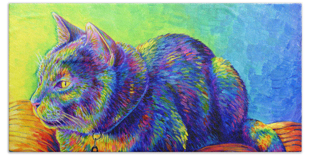 Cat Hand Towel featuring the painting Psychedelic Spirit by Rebecca Wang