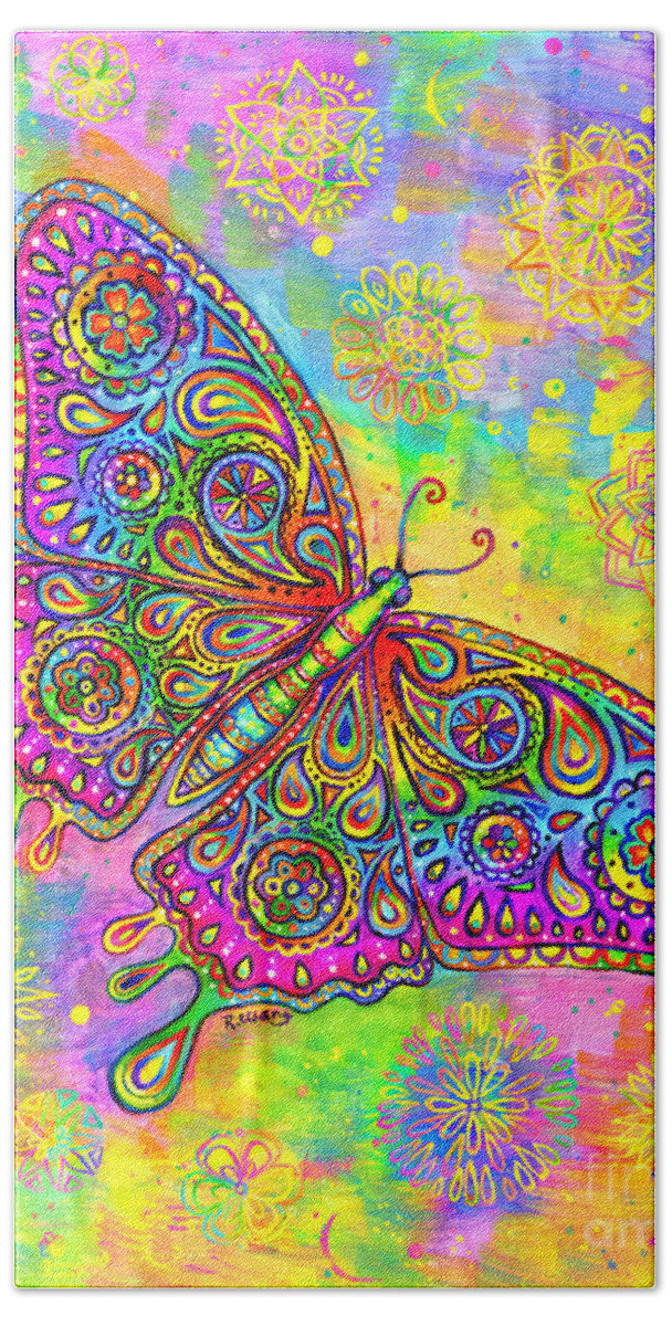 Butterfly Hand Towel featuring the painting Psychedelic Paisley Butterfly by Rebecca Wang