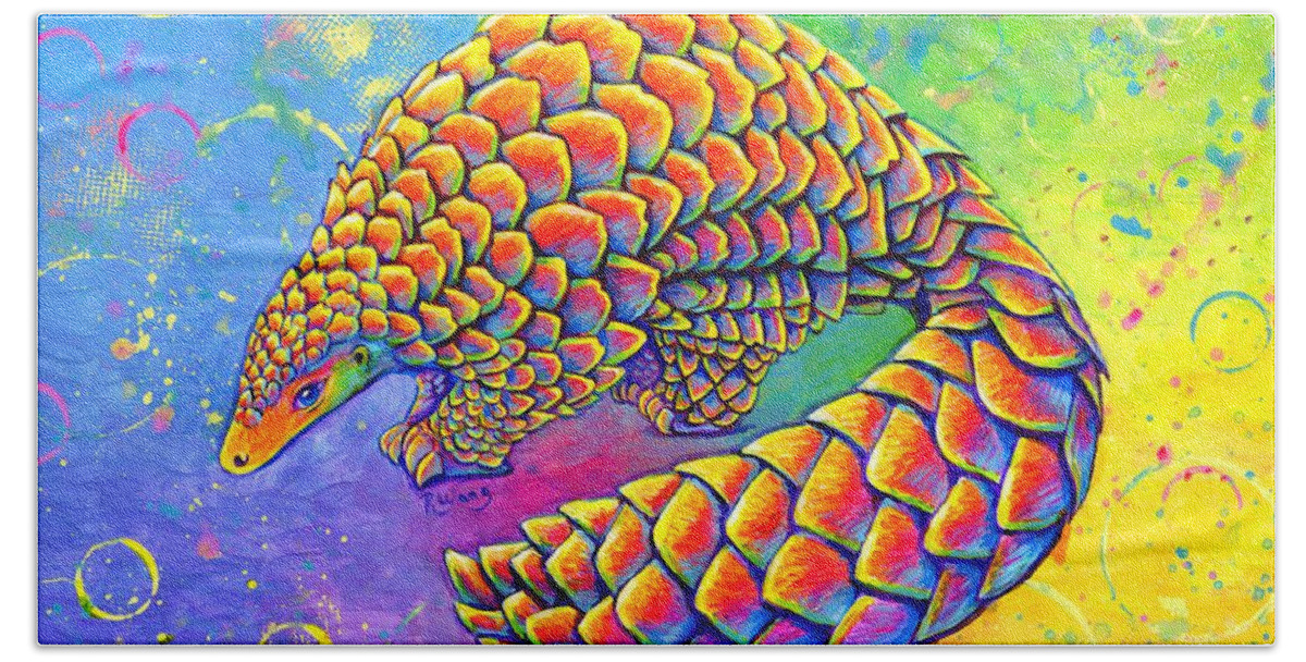 Pangolin Hand Towel featuring the painting Psychedelic Pangolin by Rebecca Wang