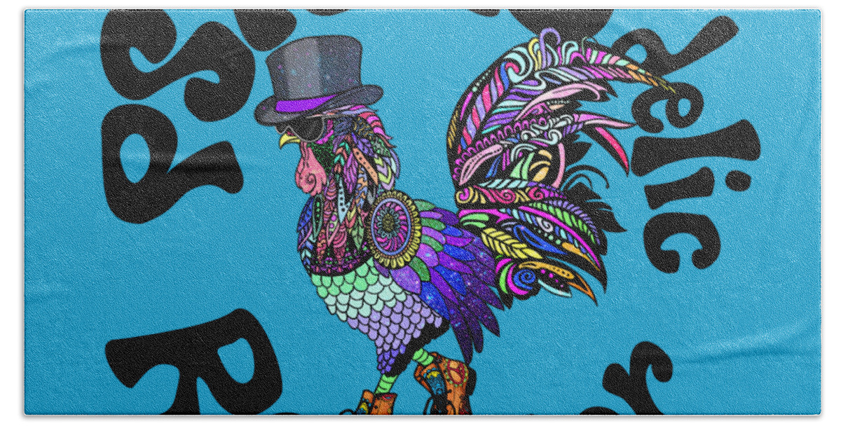  Hand Towel featuring the digital art PSYCHOdelic ROOster Aqua Print by Tony Camm