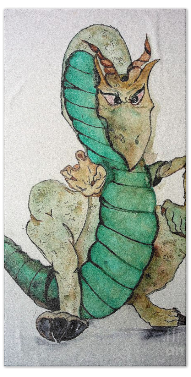 Dragon Hand Towel featuring the painting Puff 2 by Valerie Shaffer