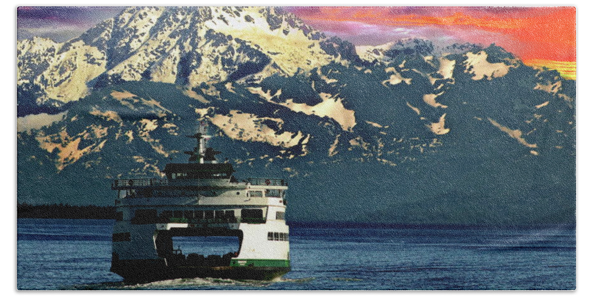 Puget Sound Hand Towel featuring the photograph Puget Sound Ferry by Russ Harris
