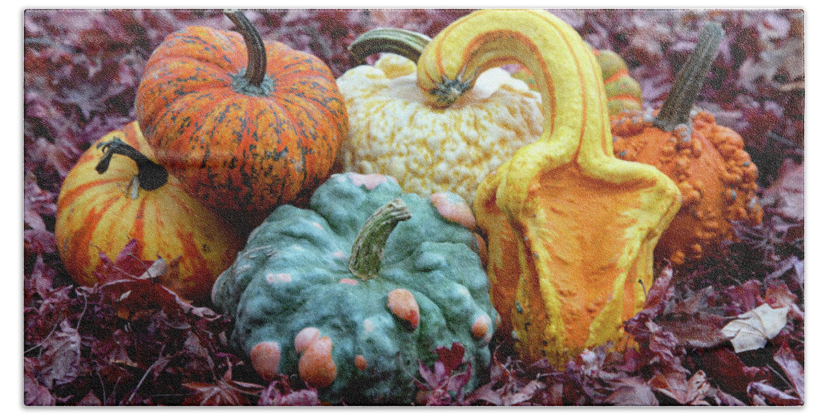 Halloween Bath Towel featuring the photograph Pumpkin Party by Gina Fitzhugh