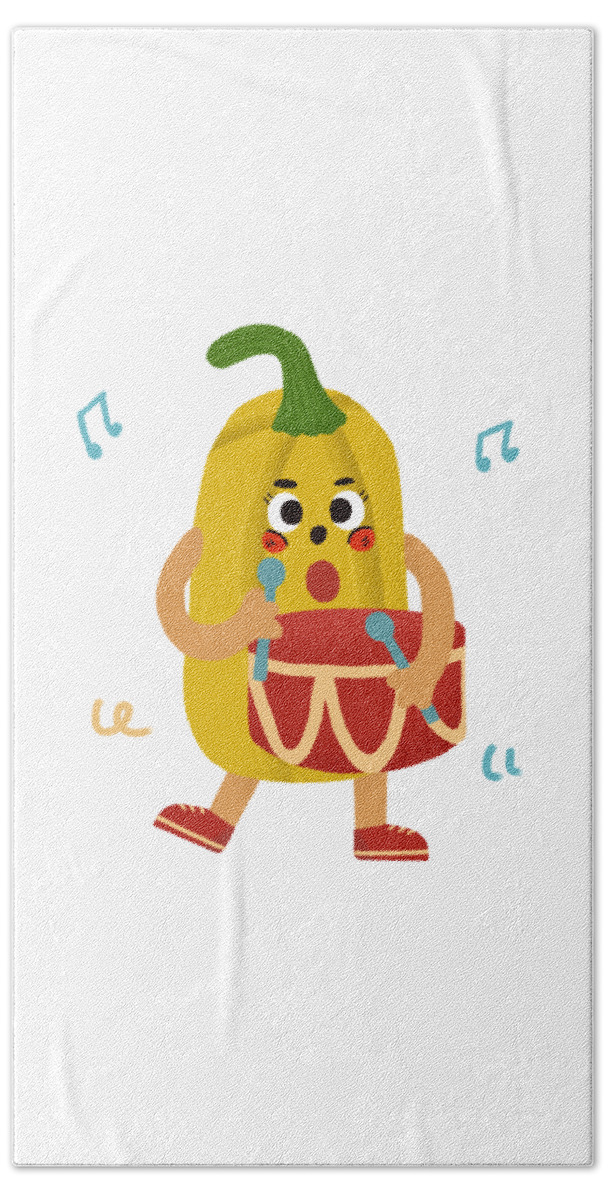 Music Bath Towel featuring the drawing Pumpkins love to play drums by Min Fen Zhu