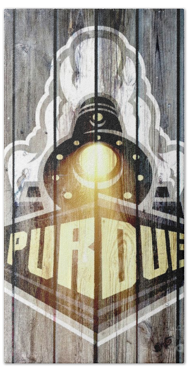 Purdue Bath Towel featuring the digital art Purdue Train Illuminated by CAC Graphics